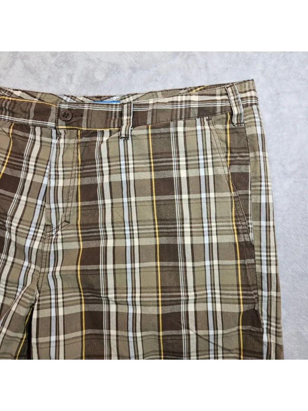 Croft & Barrow Plaid Mens 38 Shorts Brown Ivory Cotton Casual hipster vacation
